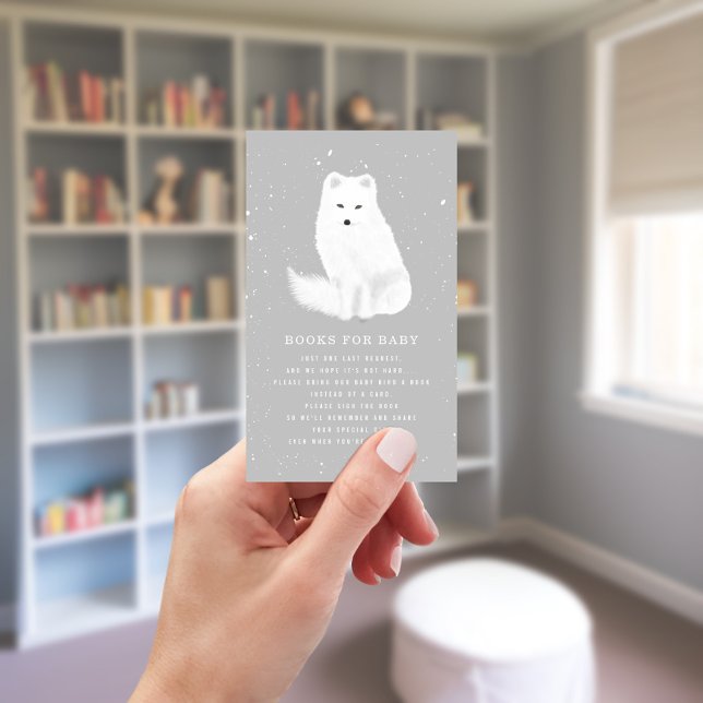 Arctic Fox Winter Gray Baby Shower Book Request Enclosure Card (Creator Uploaded)