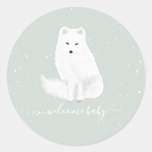 Arctic Fox Winter Snow Blue Baby Girl Boy Shower Classic Round Sticker