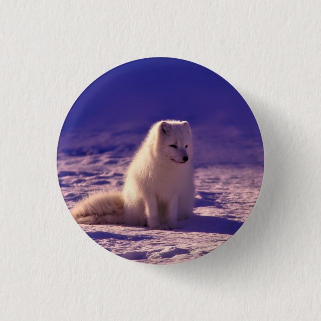Arctic Fox Winter Snow Landscape Button (Front)