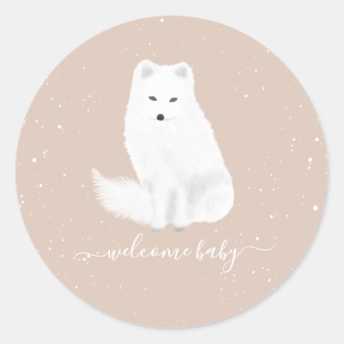 Arctic Fox Winter Snow Pink Baby Girl Baby Shower  Classic Round Sticker