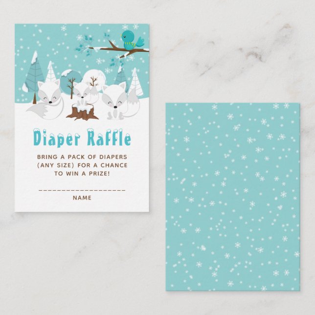 Arctic Fox Winter Wonderland Diaper Raffle Enclosure Card (Front/Back)