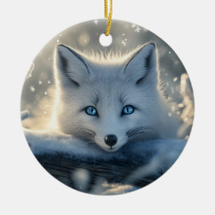 Arctic Fox with Mesmerizing Blue Eyes Ceramic Ornament