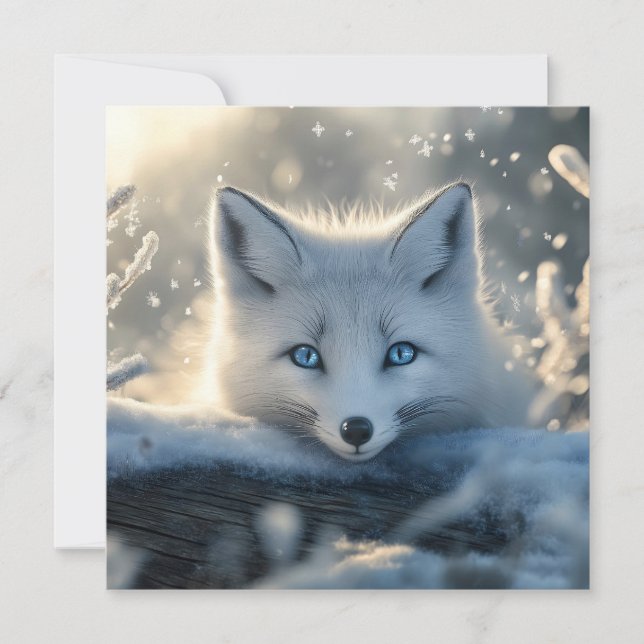 Arctic Fox with Mesmerizing Blue Eyes  Holiday Card (Front)