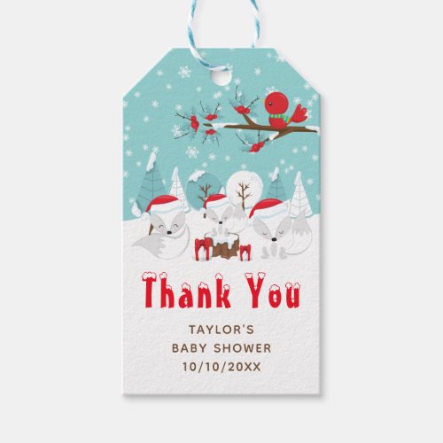 Arctic Foxes Christmas Baby Shower Thank You Gift Tags