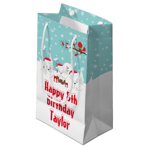 Arctic Foxes Christmas Red Happy Birthday Small Gi Small Gift Bag