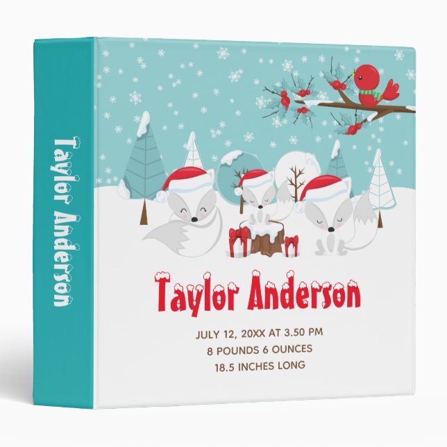 Arctic Foxes Christmas Wonderland Birth Statistics 3 Ring Binder (Front/Spine)