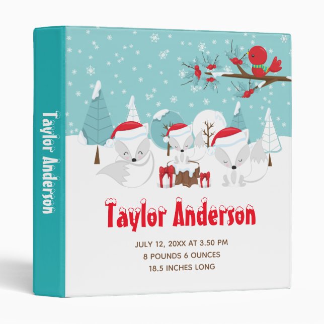 Arctic Foxes Christmas Wonderland Birth Statistics 3 Ring Binder (Front/Spine)