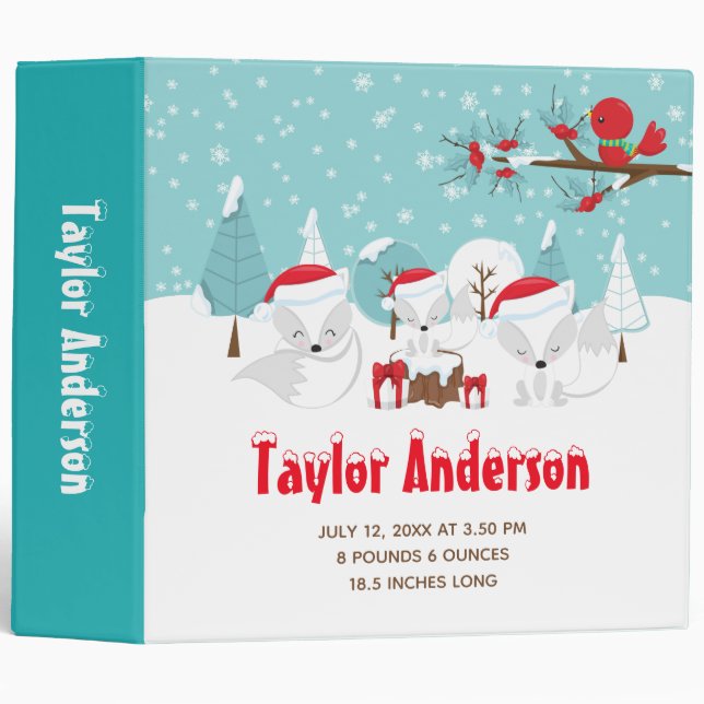 Arctic Foxes Christmas Wonderland Birth Statistics 3 Ring Binder (Front/Spine)