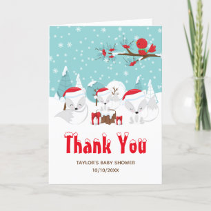 Arctic Foxes Christmas Woodland Baby Shower Letterpress Thank You Card