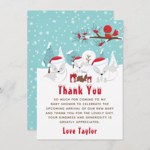 Arctic Foxes Christmas Woodland Baby Shower Thank You Card