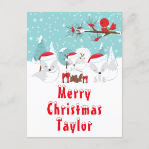Arctic Foxes Christmas Woodland Merry Christmas Holiday Postcard