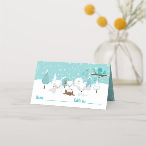Arctic Foxes Winter Baby Shower Seating Place Card