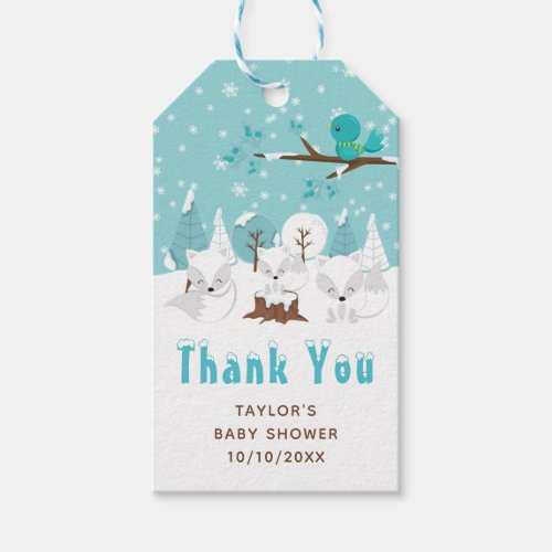 Arctic Foxes Winter Baby Shower Thank You Gift Tags