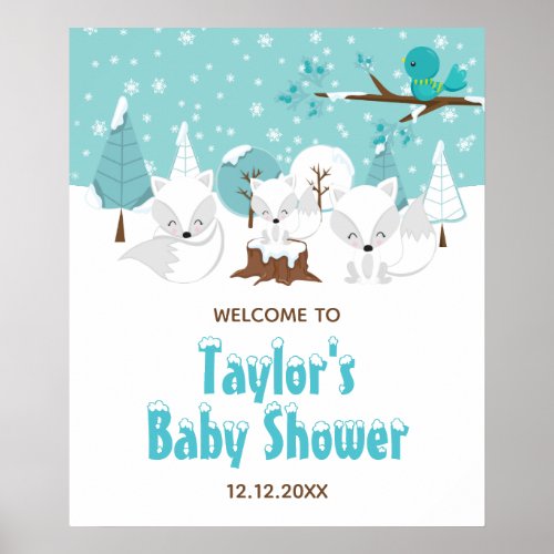 Arctic Foxes Winter Baby Shower Welcome Sign
