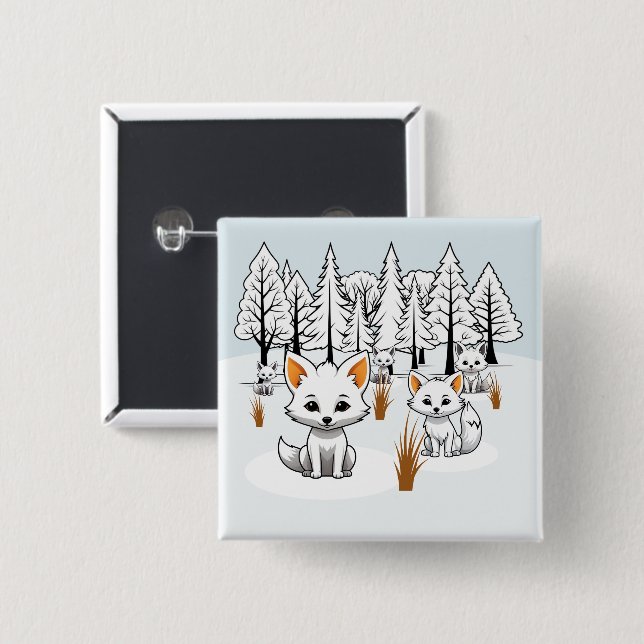 Arctic Foxes - Winter Landscape Button (Front & Back)