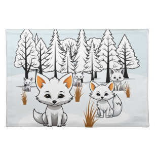 Arctic Foxes - Winter Landscape Cloth Placemat