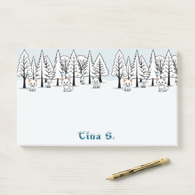 Arctic Foxes - Winter Landscape - Snowy text  Post-it Notes (On Desk)
