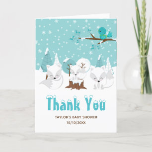 Arctic Foxes Winter Wonderland Baby Shower Letterpress Thank You Card