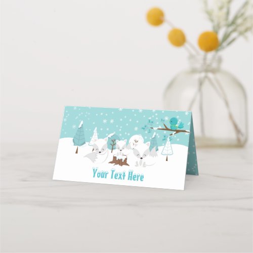 Arctic Foxes Winter Wonderland Baby Shower Place Card