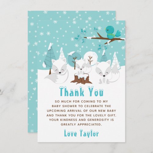 Arctic Foxes Winter Wonderland Baby Shower Thank You Card