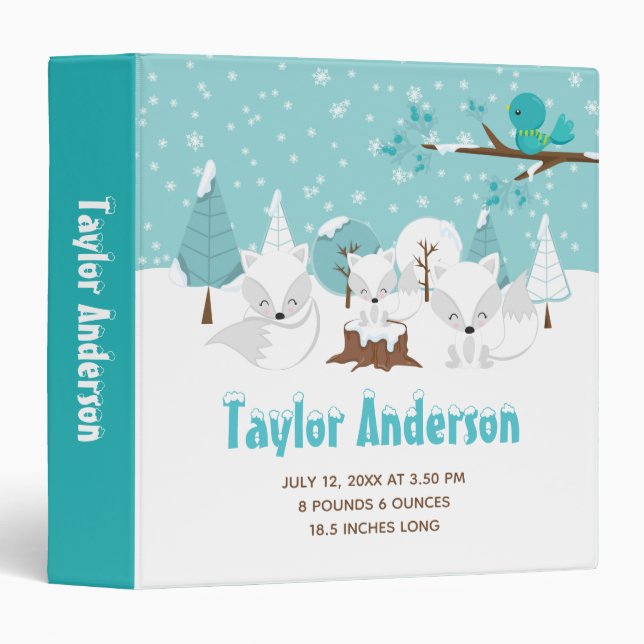 Arctic Foxes Winter Wonderland Birth Statistics 3 Ring Binder (Front/Spine)