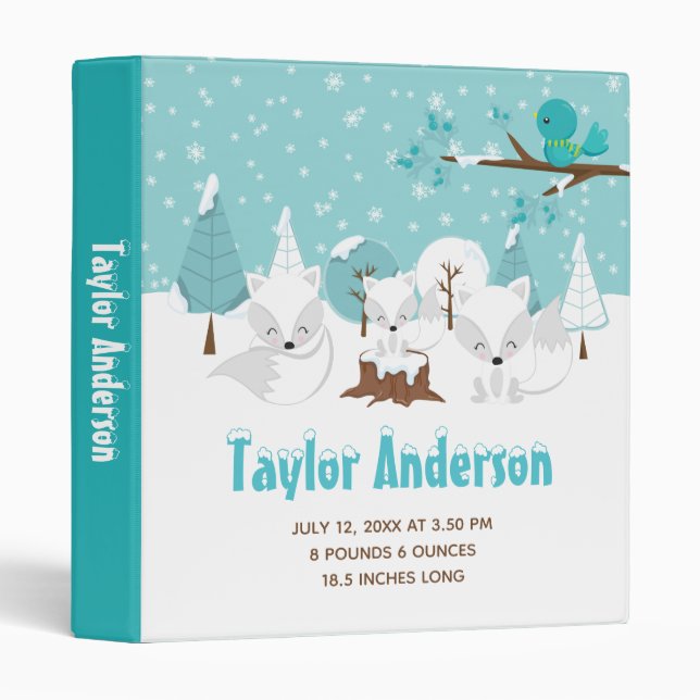 Arctic Foxes Winter Wonderland Birth Statistics 3 Ring Binder (Front/Spine)