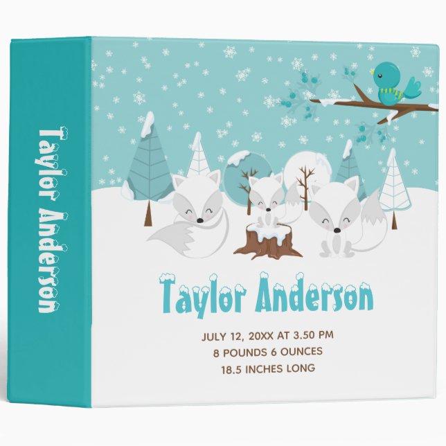 Arctic Foxes Winter Wonderland Birth Statistics 3 Ring Binder (Front/Spine)