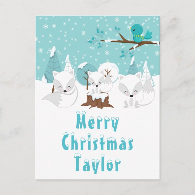Arctic Foxes Winter Wonderland Merry Christmas Holiday Postcard (Front)