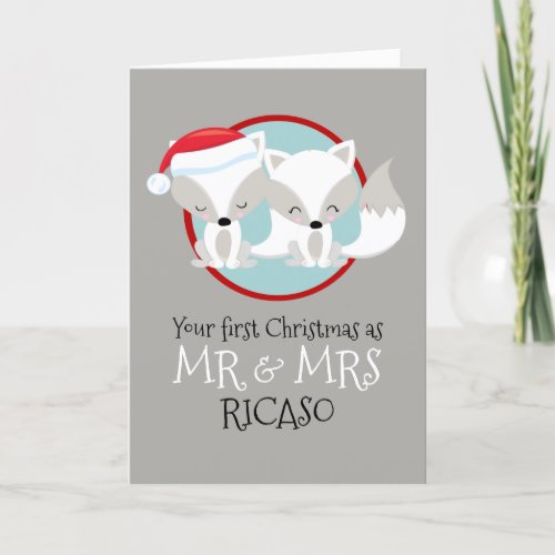Arctic Foxes Your First Christmas As Mr and Mrs Holiday Card