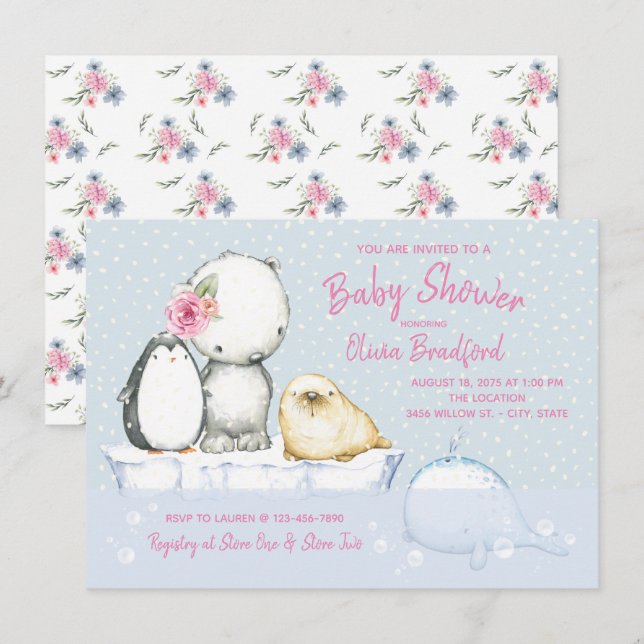 Arctic Friends Winter Baby Shower Invitations (Front/Back)
