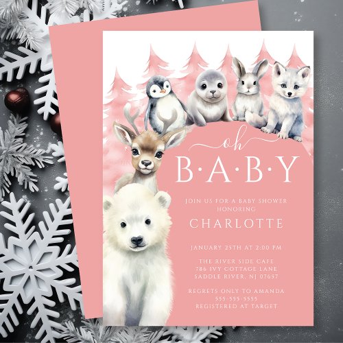 Arctic Friends Winter Girls Baby Shower Invitation