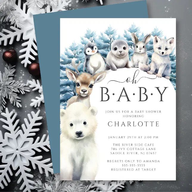 Arctic Friends Winter Neutral Baby Shower Invitation | Zazzle