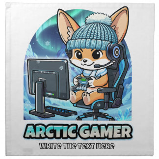 Arctic Gamer Fennec Fox - Winter Gaming Aurora Cloth Napkin