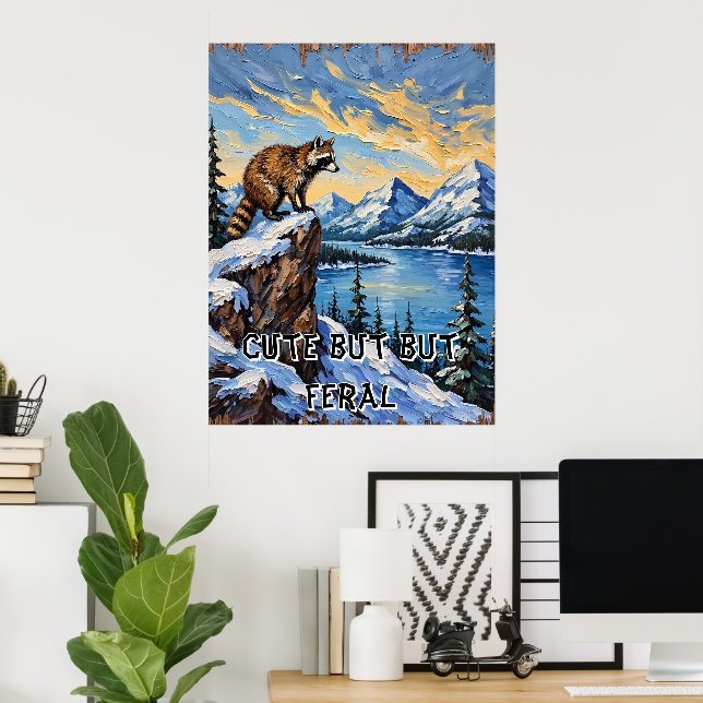 Arctic Gaze: Raccoon Over Ice-Bound Lake Poster (Home Office)