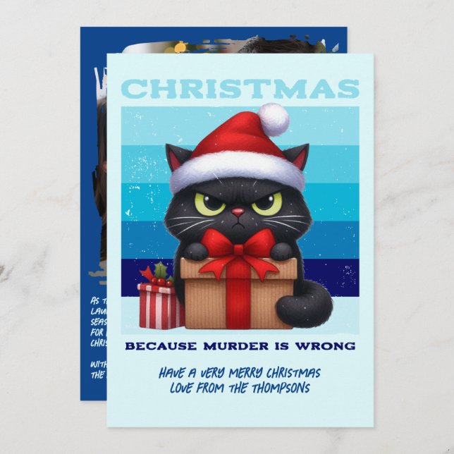 Arctic Glow Funny Cat Retro Christmas Photo Holiday Card (Front/Back)