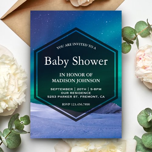 Arctic Ice Aurora Polar Lights Baby Shower Invitation