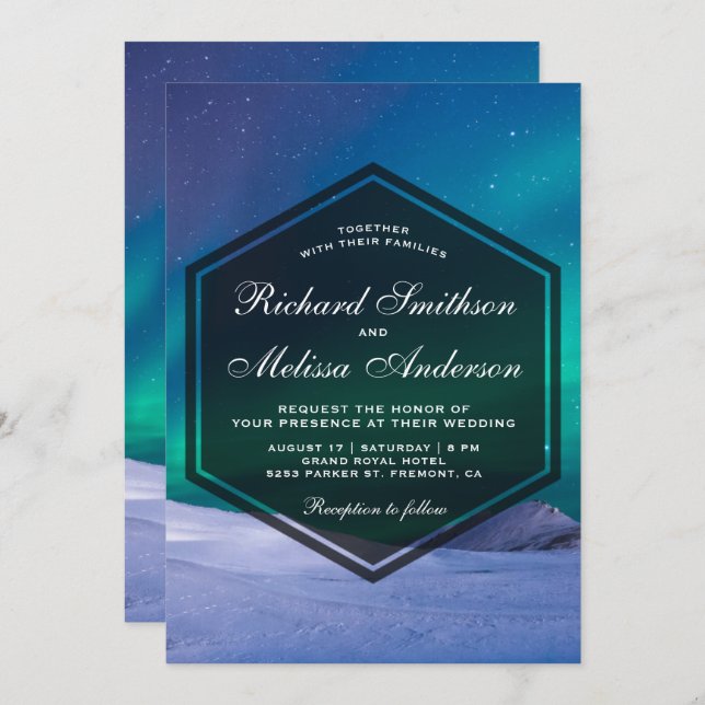 Arctic Ice Aurora Polar Lights Wedding Invitation (Front/Back)