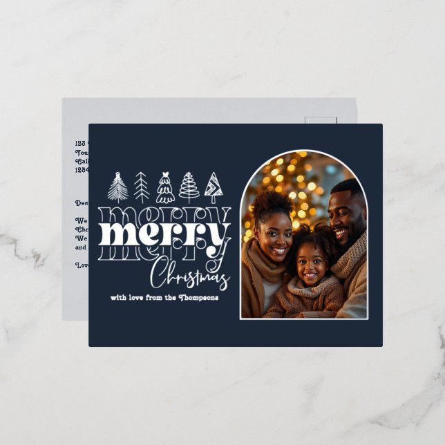 Arctic Midnight & Ice Gray Christmas Photo Foil Holiday Postcard (Front/Back)