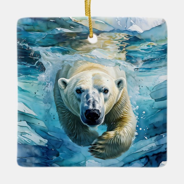 Arctic Mirage: The Swimming Monarch Ceramic Ornament (Front)