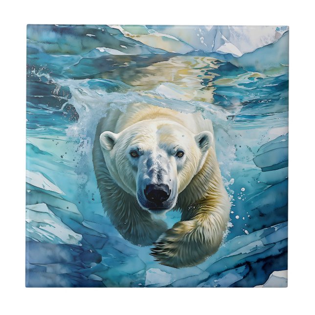Arctic Mirage: The Swimming Monarch Ceramic Tile (Front)