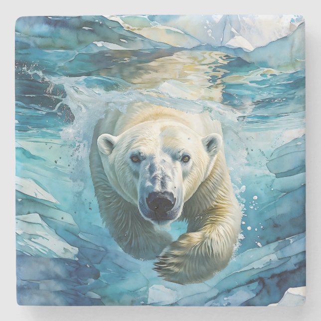 Arctic Mirage: The Swimming Monarch Stone Coaster (Front)