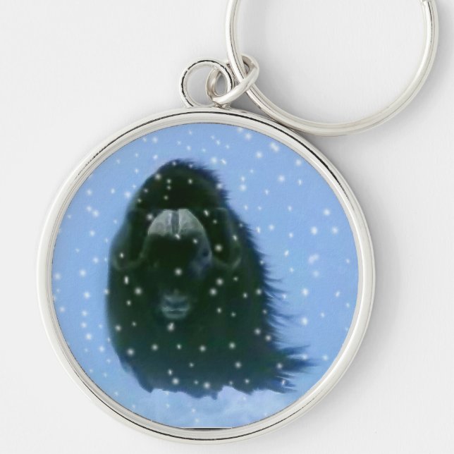 Arctic Musk Oxen & Arctic Blizzard Wildlife Art Keychain (Front)