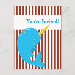 Arctic Narwhal with Red-White Stripe Invitation Postcard