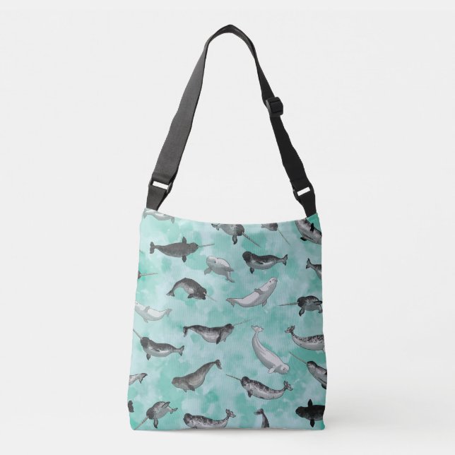Arctic Narwhals and Belugas Pattern Crossbody Bag (Front)
