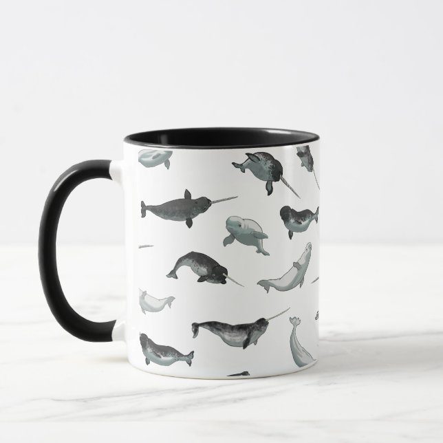 Arctic Narwhals and Belugas Pattern Mug (Left)