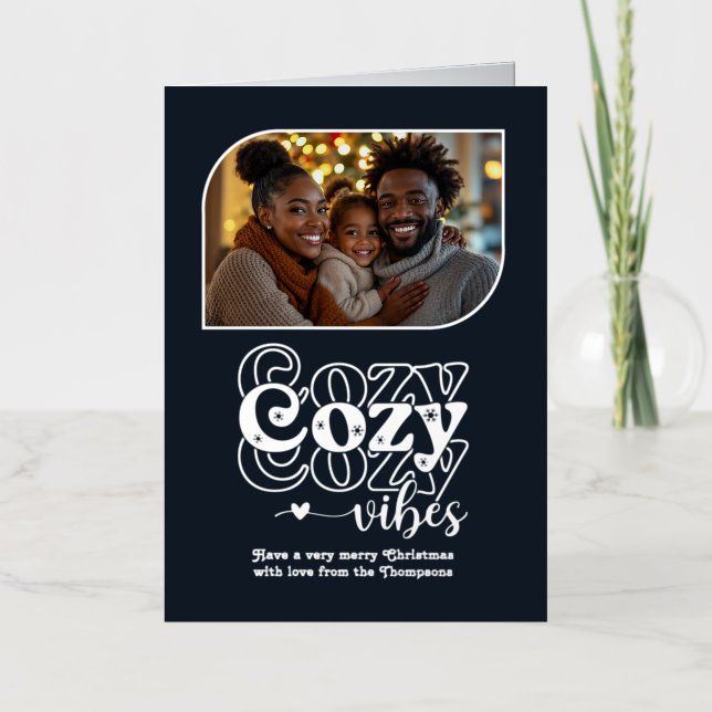 Arctic Night Cozy Vibes Christmas Photo Foil Holiday Card (Front)