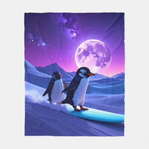 Arctic Night Penguins Fleece Blanket