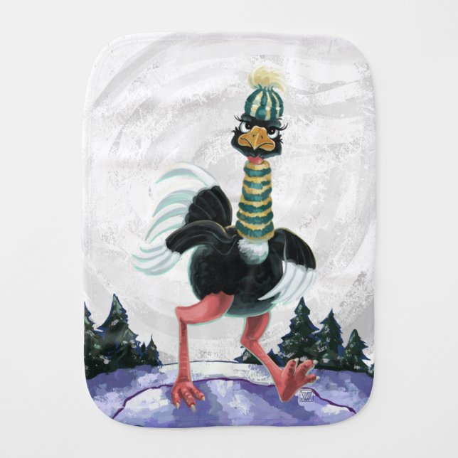 Arctic Ostrich on the Run Baby Burp Cloth (Front)
