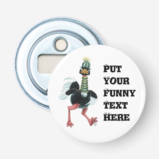 Arctic Ostrich on the Run Bottle Opener (Front)