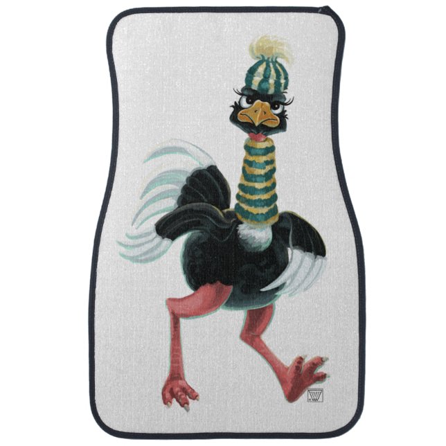 Arctic Ostrich on the Run Car Floor Mat (Front)
